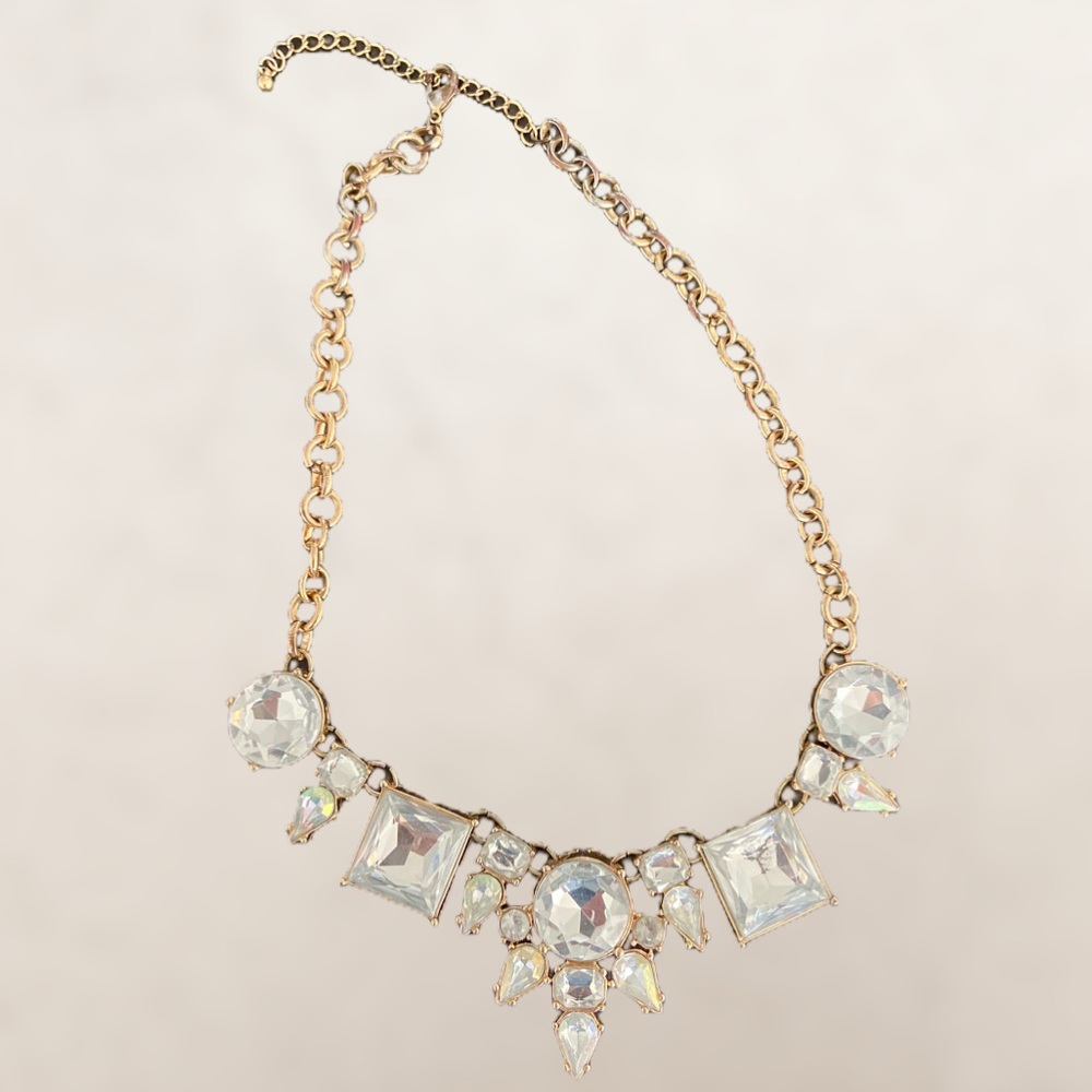 Rhinestone Gold-Tone Statement Bib Necklace - Picture 2 of 3
